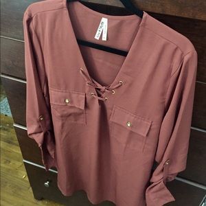 Charlotte Rouse 3/4 Sleeve Drawstring Blouse